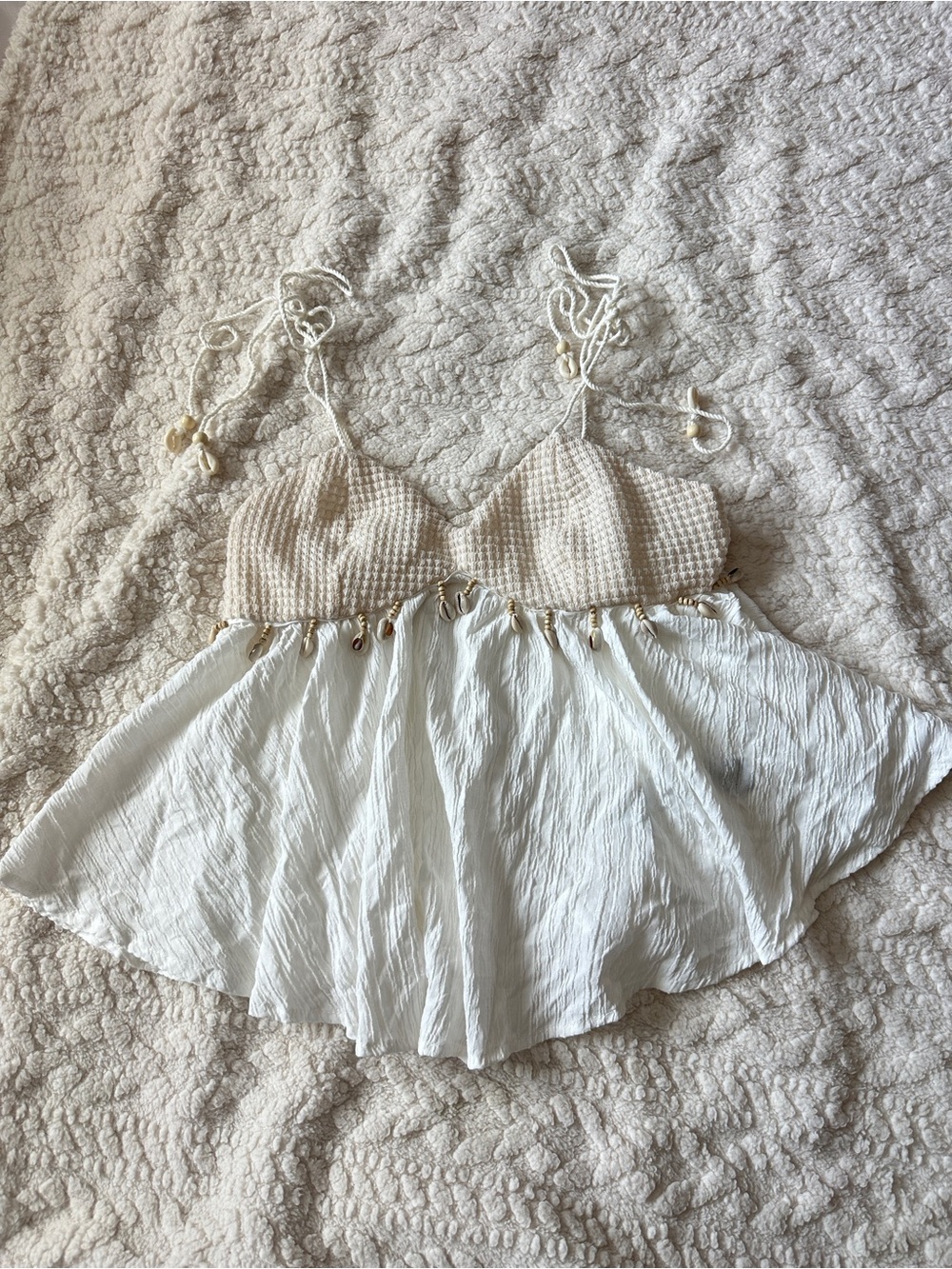 Cream Crochet Bustier Chemise with Shell Trim